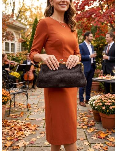 BOLSO RAFIA MARRON BOQUILLA VINTAGE CASUAL Y BODA | GRAN CAPACIDAD