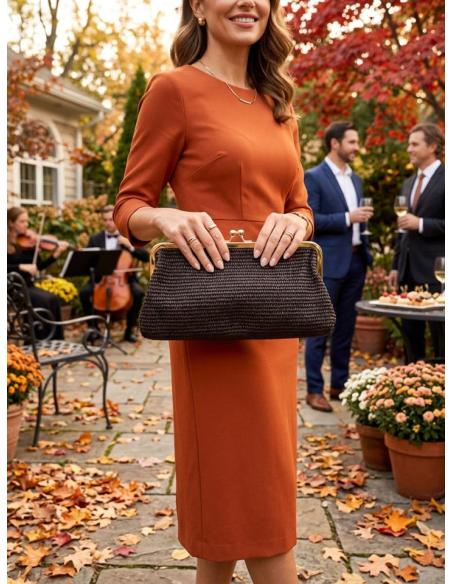 BOLSO RAFIA MARRON BOQUILLA VINTAGE CASUAL Y BODA | GRAN CAPACIDAD