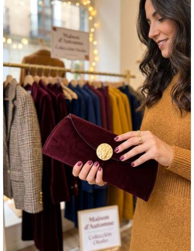 BOLSO GRANATE VINO DE FIESTA ELEGANTE CARTERA TERCIOPELO | INVITADA BODA