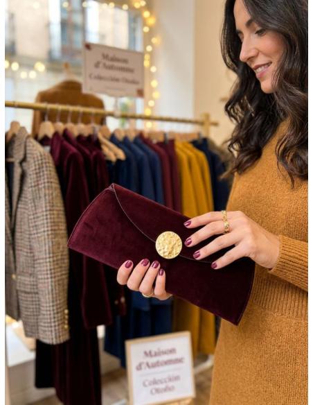 BOLSO GRANATE VINO DE FIESTA ELEGANTE CARTERA TERCIOPELO | INVITADA BODA