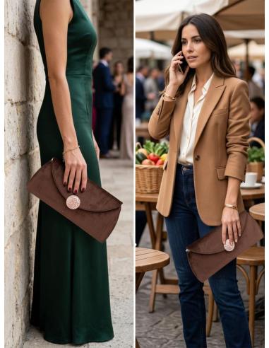 BOLSO MARRON CHOCOLATE DE FIESTA Y NOCHE CARTERA TERCIOPELO | MUJER EVENTO