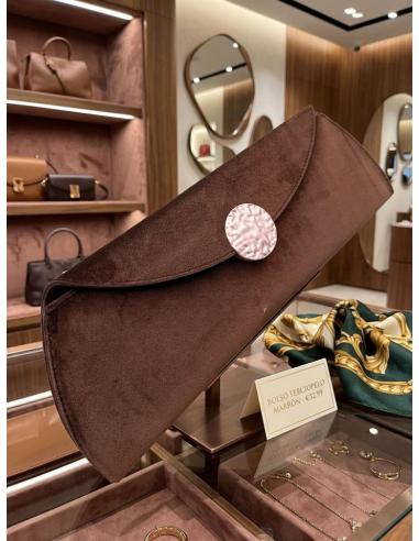 BOLSO MARRON CHOCOLATE DE FIESTA Y NOCHE CARTERA TERCIOPELO | MUJER EVENTO
