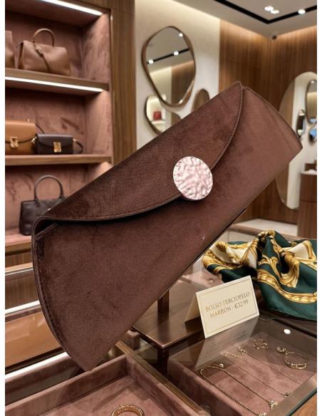 BOLSO MARRON CHOCOLATE DE FIESTA Y NOCHE CARTERA TERCIOPELO | MUJER EVENTO