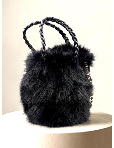 BOLSO NEGRO DE PELO EFECTO VISON Y ASAS CORTAS PARA INVIERNO | MODA ELEGANTE MUJER