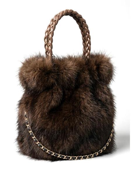 BOLSO MARRON DE PELO EFECTO VISON Y ASAS CORTAS PARA INVIERNO | MODA ACTUAL MUJER