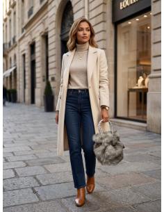 BOLSO BLANCO DE PELO VISON Y ASAS CORTAS PARA INVIERNO | MODA URBANA MUJER 2