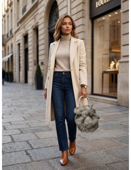 BOLSO BLANCO DE PELO VISON Y ASAS CORTAS PARA INVIERNO | MODA URBANA MUJER