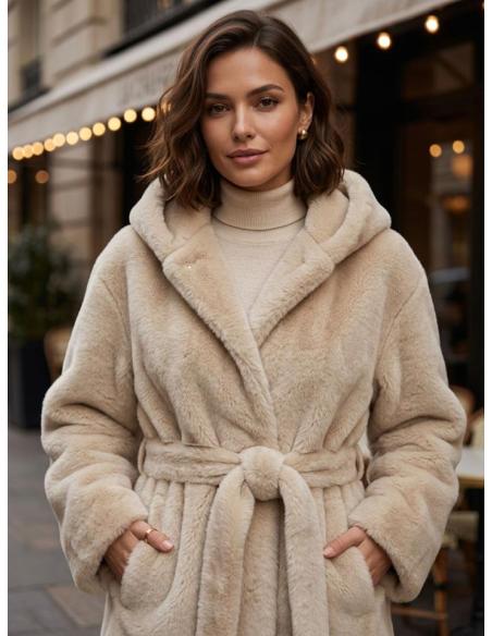 ABRIGO BEIGE ROTO PARA MUJER CORTO DE PELO EFECTO VISON | OTOÑO INVIERNO