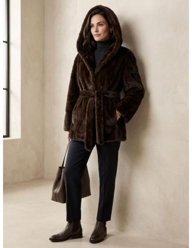 CHAQUETON MARRON DE PELO EFECTO VISON ELEGANTE | OTOÑO INVIERNO