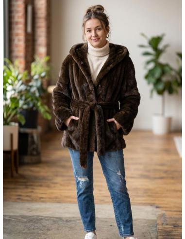 CHAQUETON MARRON DE PELO EFECTO VISON ELEGANTE | OTOÑO INVIERNO