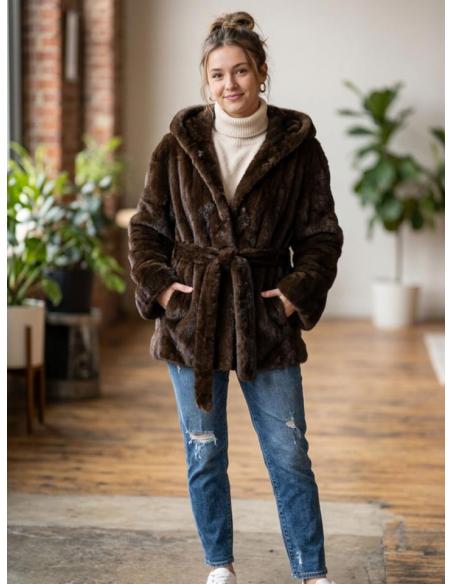 CHAQUETON MARRON DE PELO EFECTO VISON ELEGANTE | OTOÑO INVIERNO
