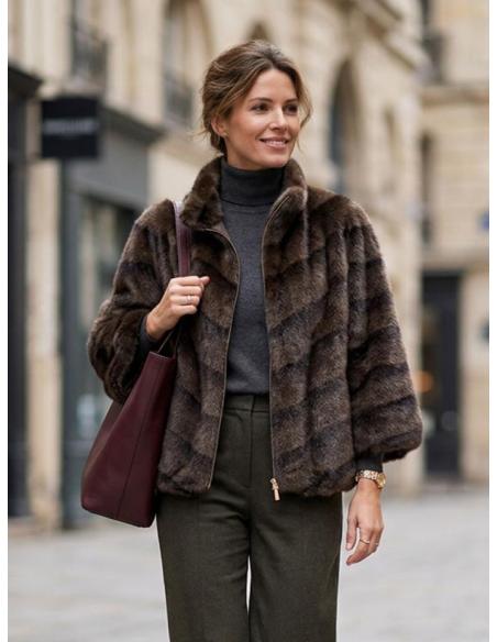 CHAQUETON MARRON DE PELO CORTO EFECTO VISON TACTO EXCEPCIONAL | OTOÑO INVIERNO