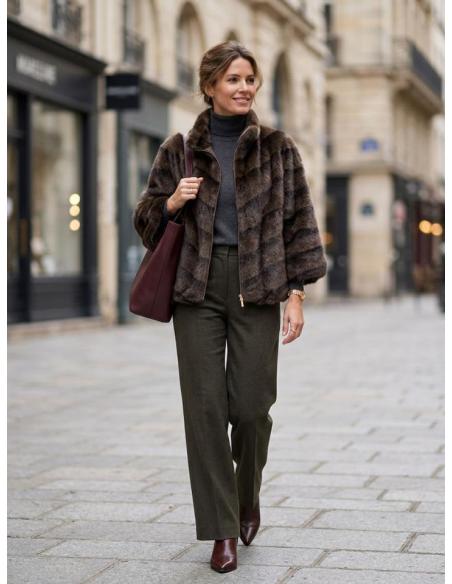 CHAQUETON MARRON DE PELO CORTO EFECTO VISON TACTO EXCEPCIONAL | OTOÑO INVIERNO