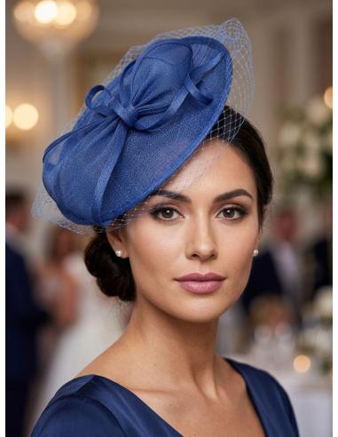 TOCADO ELEGANTE AZUL AÑIL PARA INVITADA DE BODAS | DISEÑO ARTESANAL
