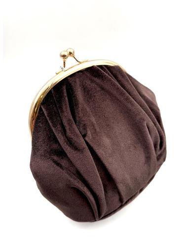 BOLSO DE FIESTA DE BOQUILLA MEDIA LUNA TERCIOPELO CASUAL VINTAGE COLOR MARRON CHOCOLATE