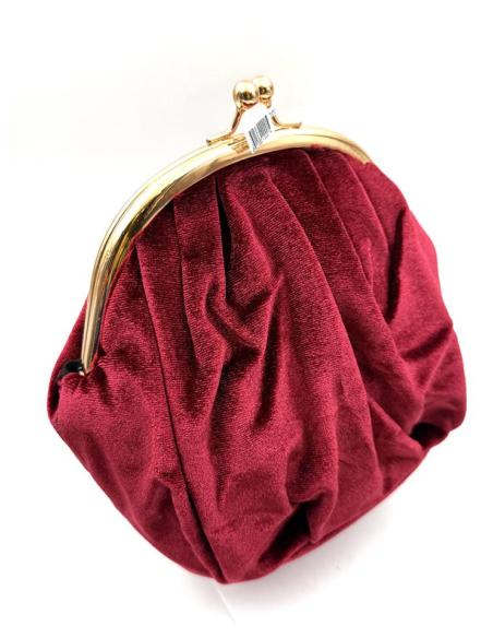 BOLSO CASUAL ELEGANTE NOCHE DE BOQUILLA MEDIA LUNA TERCIOPELOE COLOR GRANATE