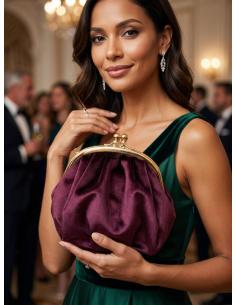 BOLSO MADRINA BODAS OTOÑO INVIERNO DE BOQUILLA MEDIA LUNA TERCIOPELOE COLOR VINO BUERDEOS BURGUNDY 2