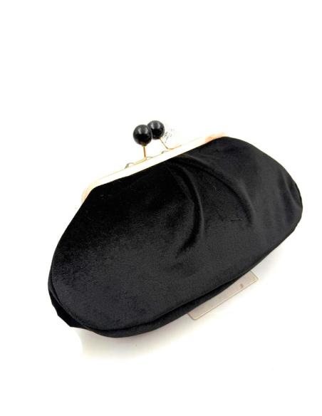 BOLSO DE INVITADA TERCIO PELO OTOÑO INVIERNO COLOR NEGRO BOQUILLA VINTAGE DORADA