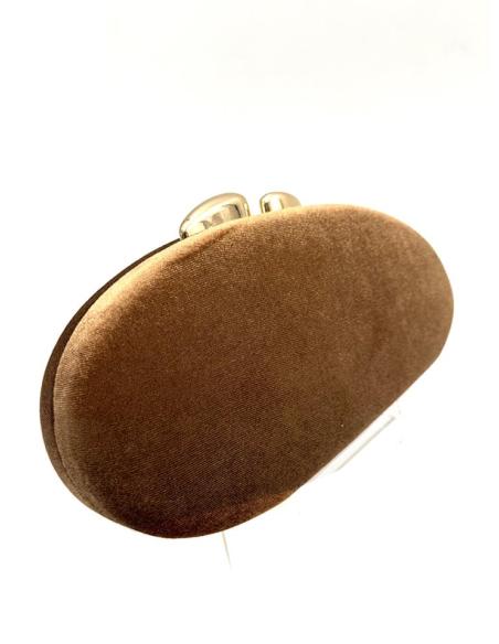 CLUTCH INVITADA BODA OTOÑO INVIERNO ELEGANTE TERCIOPELO GALAS Y EVENTOS COLOR CAMEL BRILO