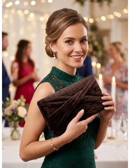 BOLSOS DE FIESTA OTOÑO INVIERNO BAGETE TECIOPELO COLR MMARRON CHOCOLATE