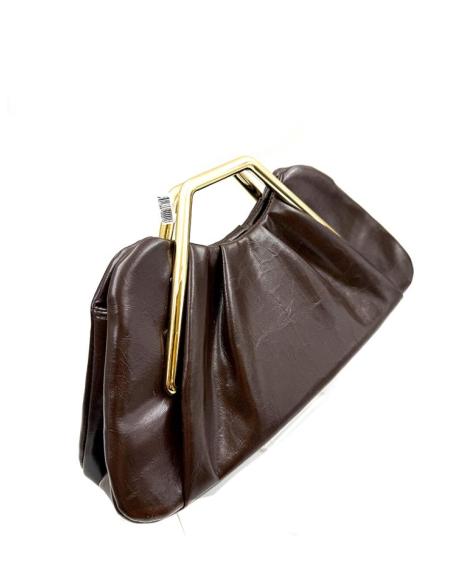 BOLSO CASUAL ELEGANTE OTOÑO INVIERNO CON ASA GEOMETRICA MARRON CHOCOLATE