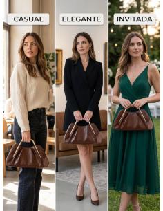 BOLSO CASUAL ELEGANTE URBANO OTOÑO INVIERNO CON ASA GEOMETRICA MARRON ROJIZO TEJA MOCHA 2