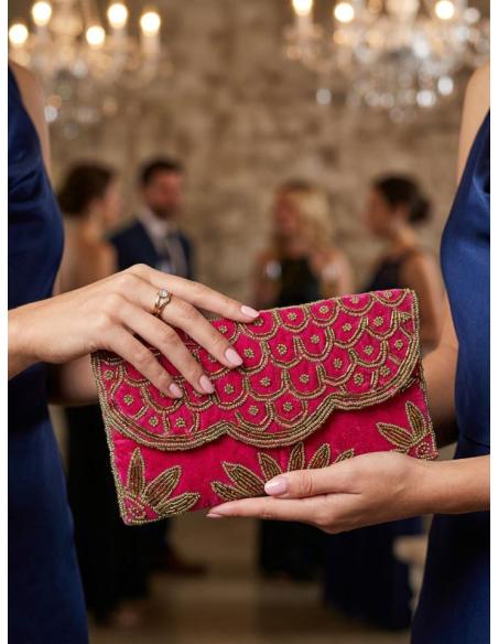 BOLSOS FUCSIAS CEREZA EXQUISITA CARTERA PEDRERIA | TERCIOPELO INVIERNO