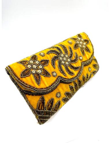 BOLSOS DE TERCIOPELO CARTERA MOSTAZA CON PEDRERIA | OTOÑO INVIERNO