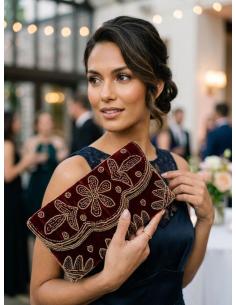 BOLSO DE TERCIOPELO GRANATES IDEAL OTOÑO INVIERNO | INVITADA BODA Y EVENTO 2