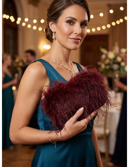 Bolso Fiesta Granate con plumas para madrina boda