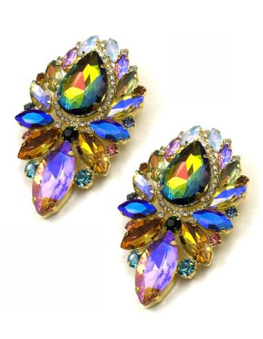 PENDIENTES VERDE TORNASOL CON PEDRERIA MULTICOLOR | GALA Y EVENTO