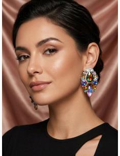 PENDIENTES VERDE TORNASOL CON PEDRERIA MULTICOLOR | GALA Y EVENTO 2