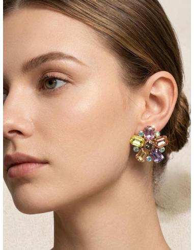 PENDIENTES CORTOS DE MADRINA DE BODA ROSETON FLOR| GALA Y EVENTO