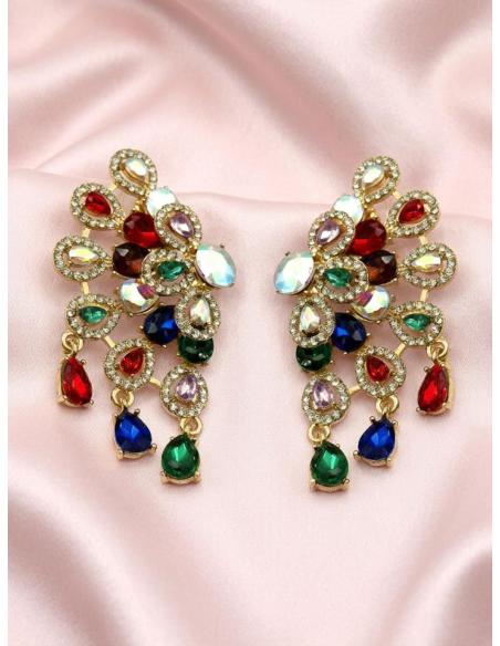 PENDIENTES LARGOS ABANICO PEDRERIA ALTO BRILLO | INVITADA EVENTOS