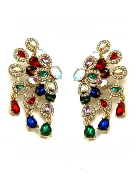 PENDIENTES LARGOS ABANICO PEDRERIA ALTO BRILLO | INVITADA EVENTOS