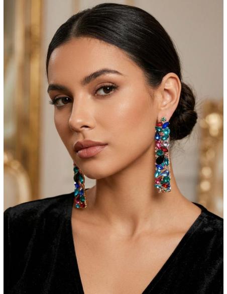 PENDIENTES INVITADA DE PEDRERIA FIESTA MULTICOLOR | LOOK NOCHE