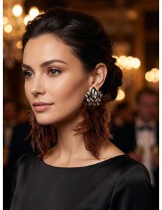 PENDIENTES MARRONES TEJA CRISTAL Y PLUMA LOOK TENDENCIA | EFECTO EAR-FRAMING 2