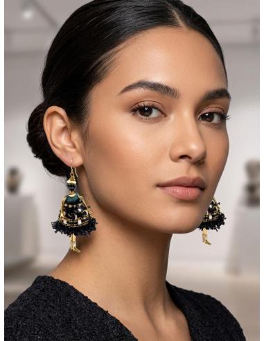 PENDIENTES LARGOS DE MUÑECA VESTIDO NEGRO Y VERDE | LOOK URBANO CASUAL
