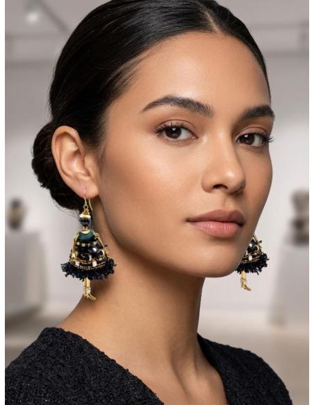 PENDIENTES LARGOS DE MUÑECA VESTIDO NEGRO Y VERDE | LOOK URBANO CASUAL