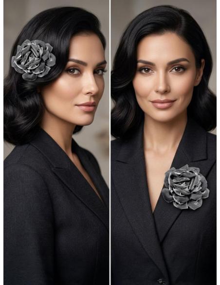 FLORES DE TELA GRISES PARA EL PELO O COMO BROCHE | MODA OTOÑO INVIERNO