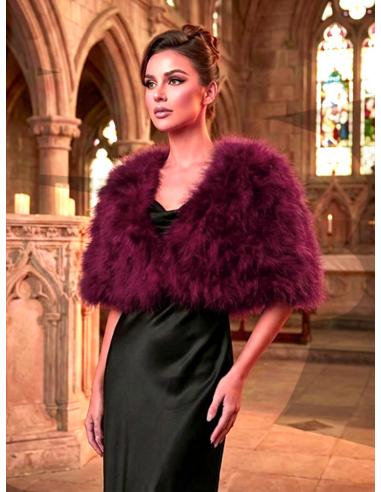 ESTOLAS FIESTA Y BODA MORADO BERENGENA BURGUNDI DE PLUMAS AVESTRUZ | INVITADA MADRINA